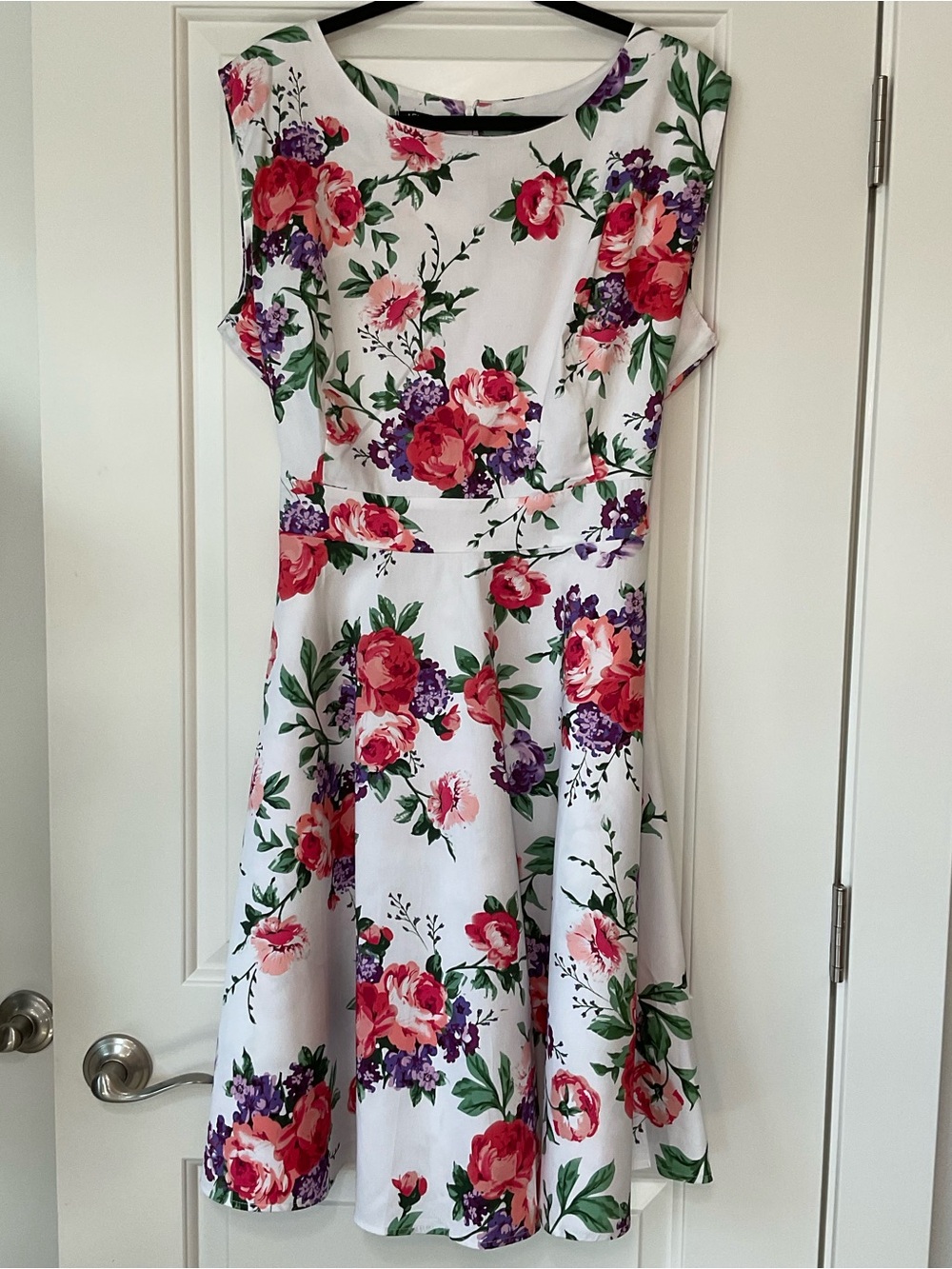 Acevog White Dress with Pink & Purple Floral Print